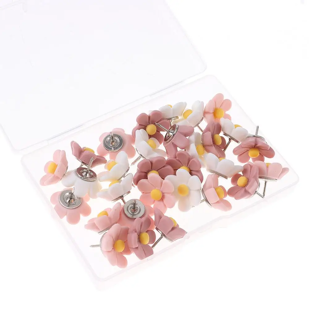 

Wall Pins Pink Flower Push Pins 1.7*1.7cm Resin Cute Push Pins Metal White Decorative Thumb Tacks Push Pins For Wall Decorations