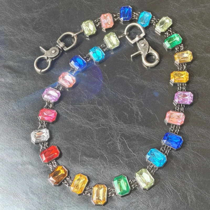 Colour Agate Crystal Pants Chain Men And Women One\'s Waist Luxury Accessories Gothic Ethnic Style Y2K KeyChain Wholesaler