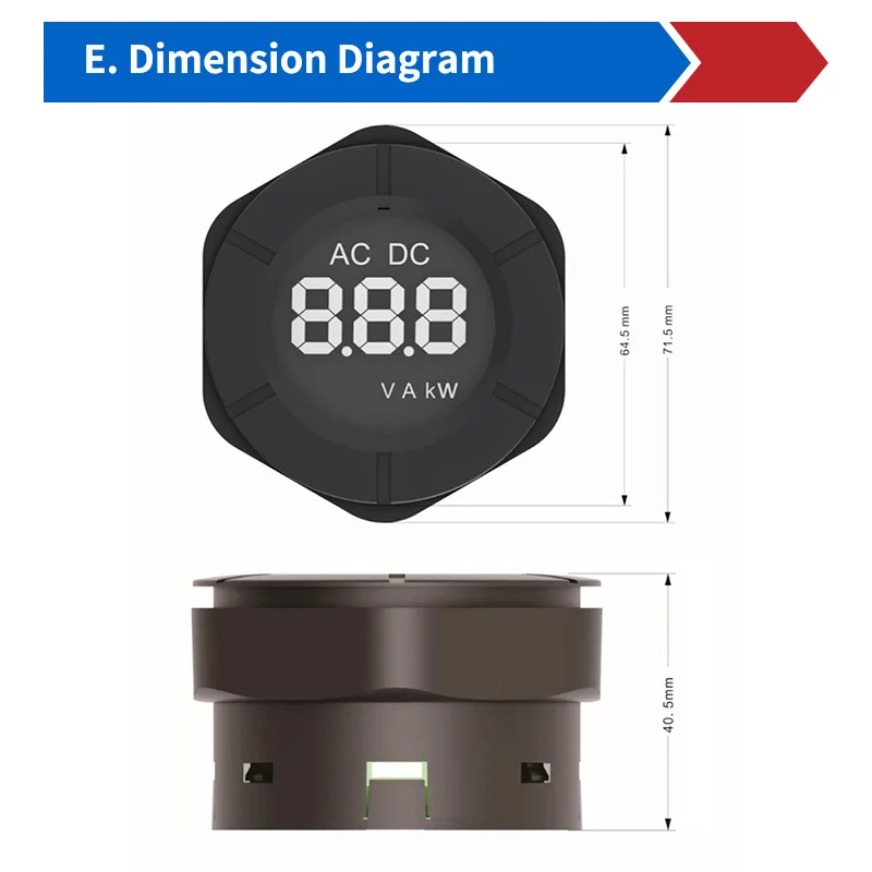 New Version PZEM-019W DC 10A 3000W Round LCD Display Digital Power Panel Intelligent Electronic Wattmeter Large Range 0-300V