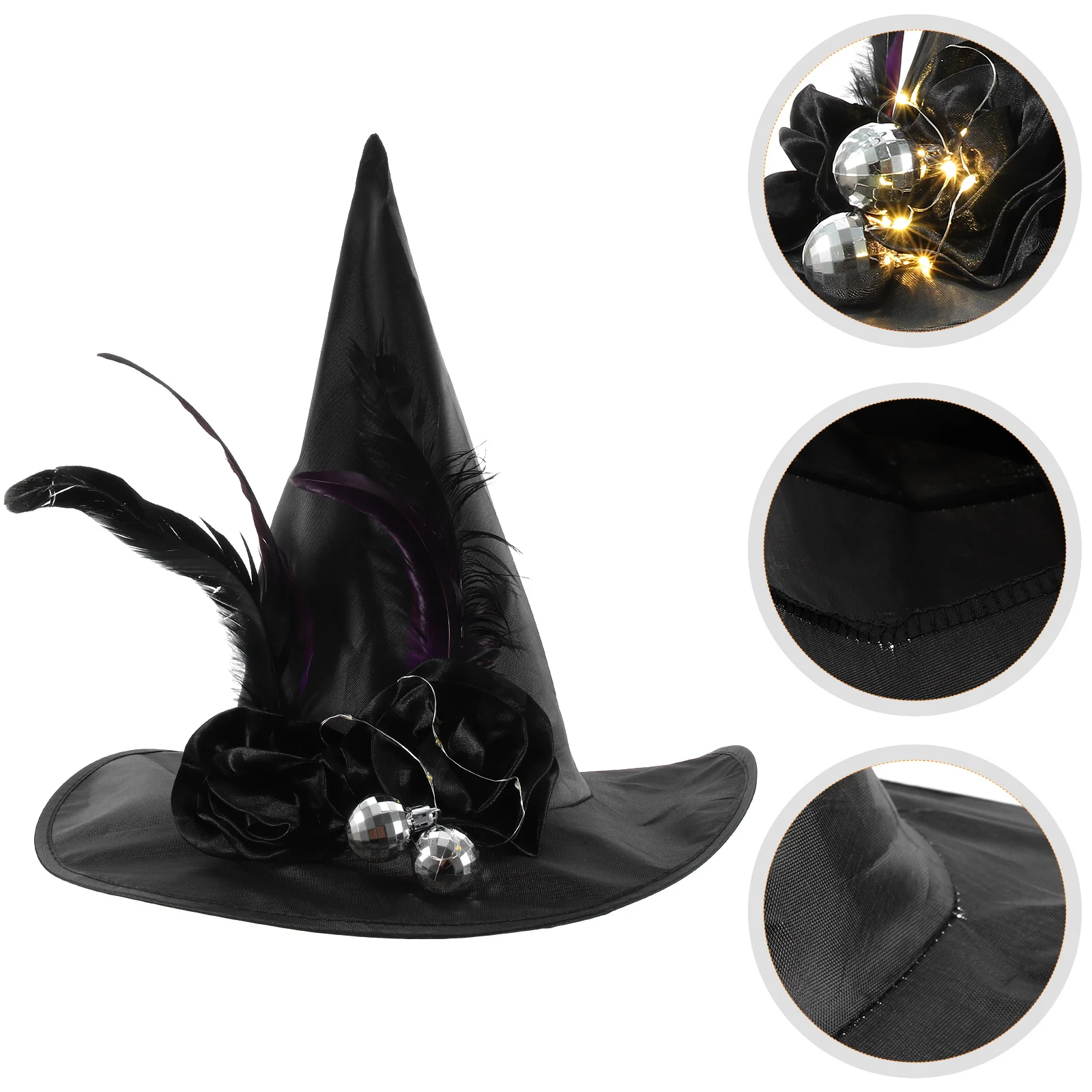 

1pc Glowing Halloween Party Witch Hat Oxford Cloth Durable Wear-Resistant Universal Size Cosplay Costume Accessory Decor For