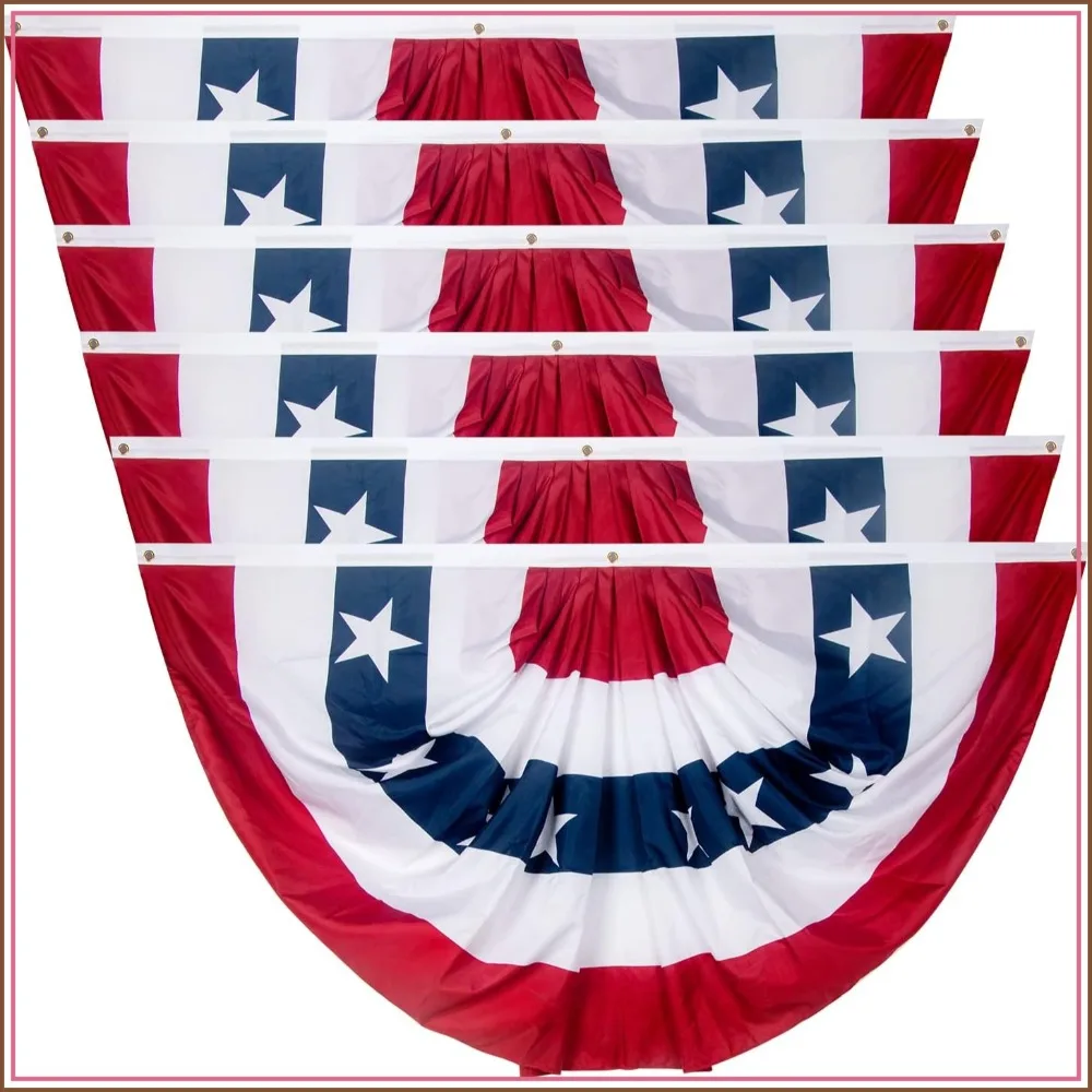 

3x6 Ft USA Pleated Fan Flag, American US Flag Bunting for Outside, Patriotic Half Fan Banner with Brass Grommets for 4th of July Indoor Outdoor Decorations, 6 Pack