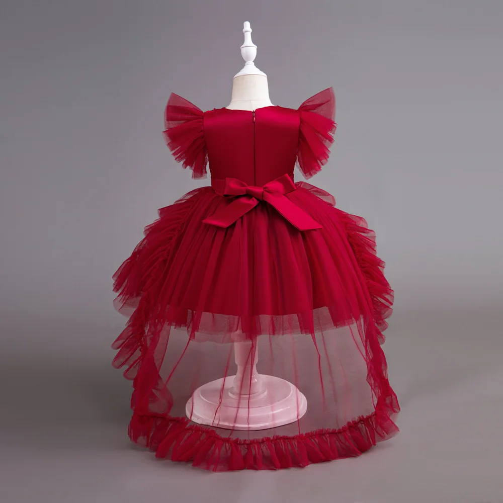 HETISO Girl Christmas Dresses Trailing Kid's Dress for Girls Retro Lace Sequined Children's Wedding Party Ball Gown 6 8 10 Years