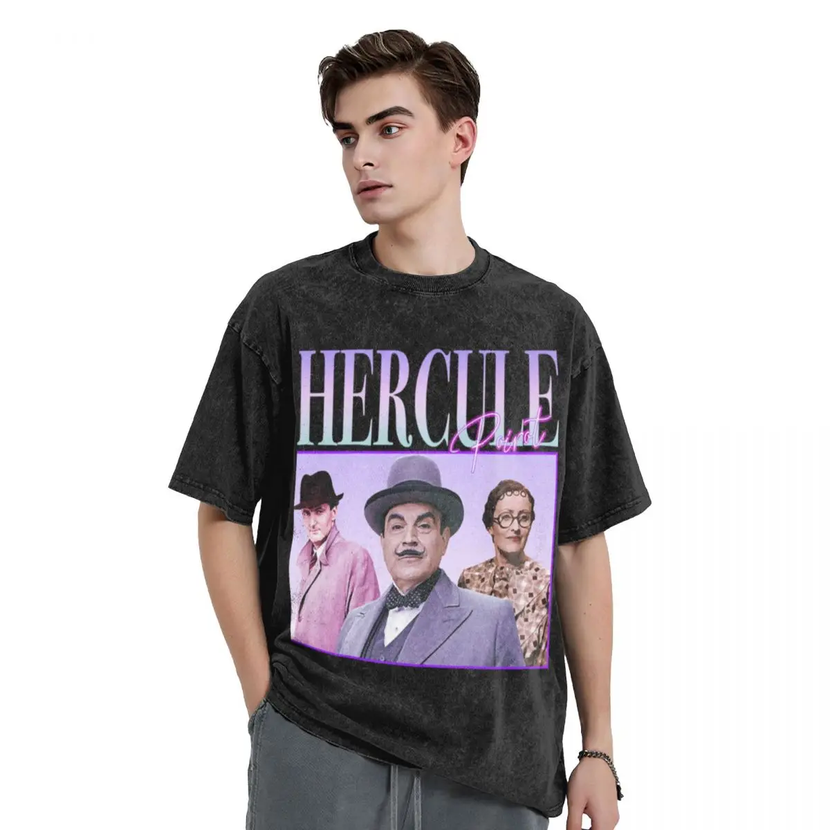 90'S RETRO STYLE HERCULE POIROT T-Shirt anime stuff cheap stuff hippie clothes korean fashion men clothings