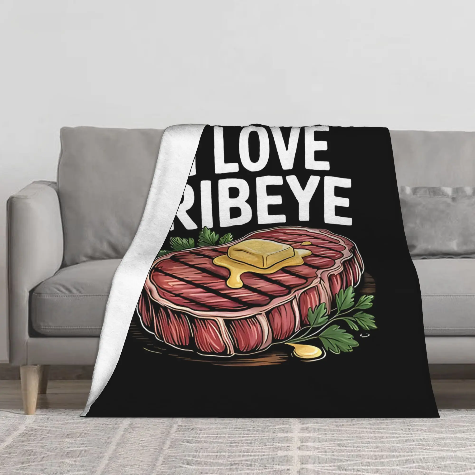 1PC I Love Ribeye Steak Enthusiast Blanket Throw Blanket Novelty Warm Blanket All Season Gift