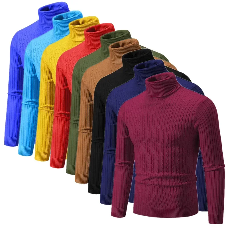 2025 Maglione dolcevita tinta unita da uomo nuovo Nero, bianco, blu royal, top pullover casual maschili semplici alla moda