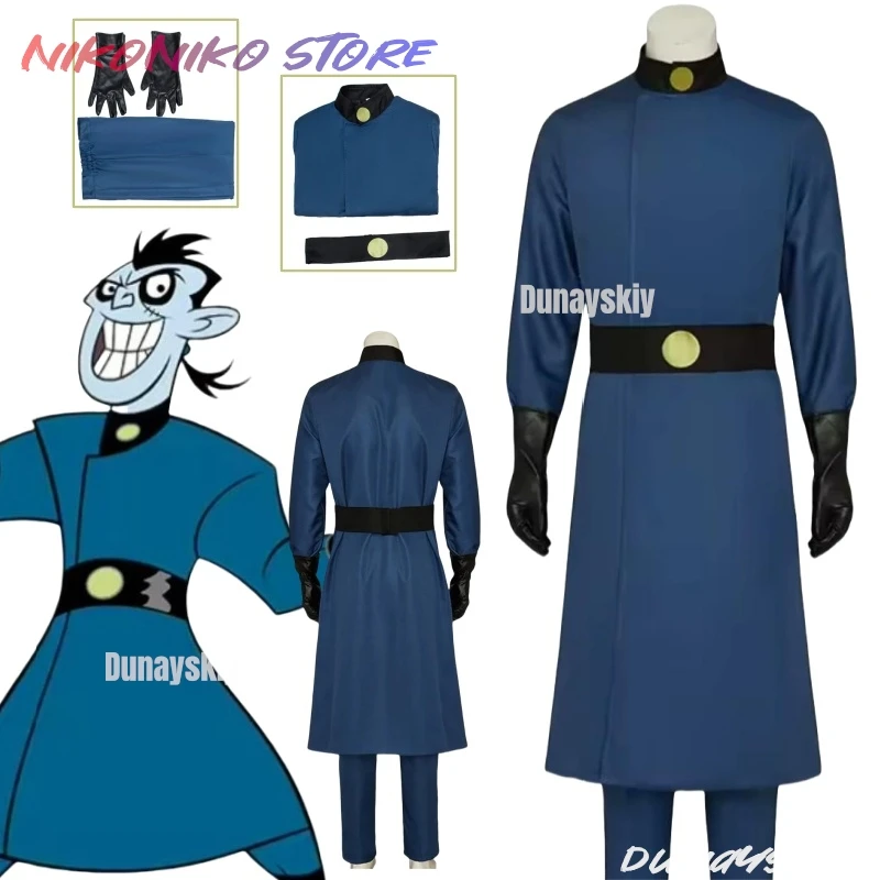 

Костюм для косплея Dr.Drakken, фантазия, синий халат, брюки, полный комплект, маскировка, униформа инженера, костюм для вечеринки на Хэллоуин, наряды для взрослых мужчин