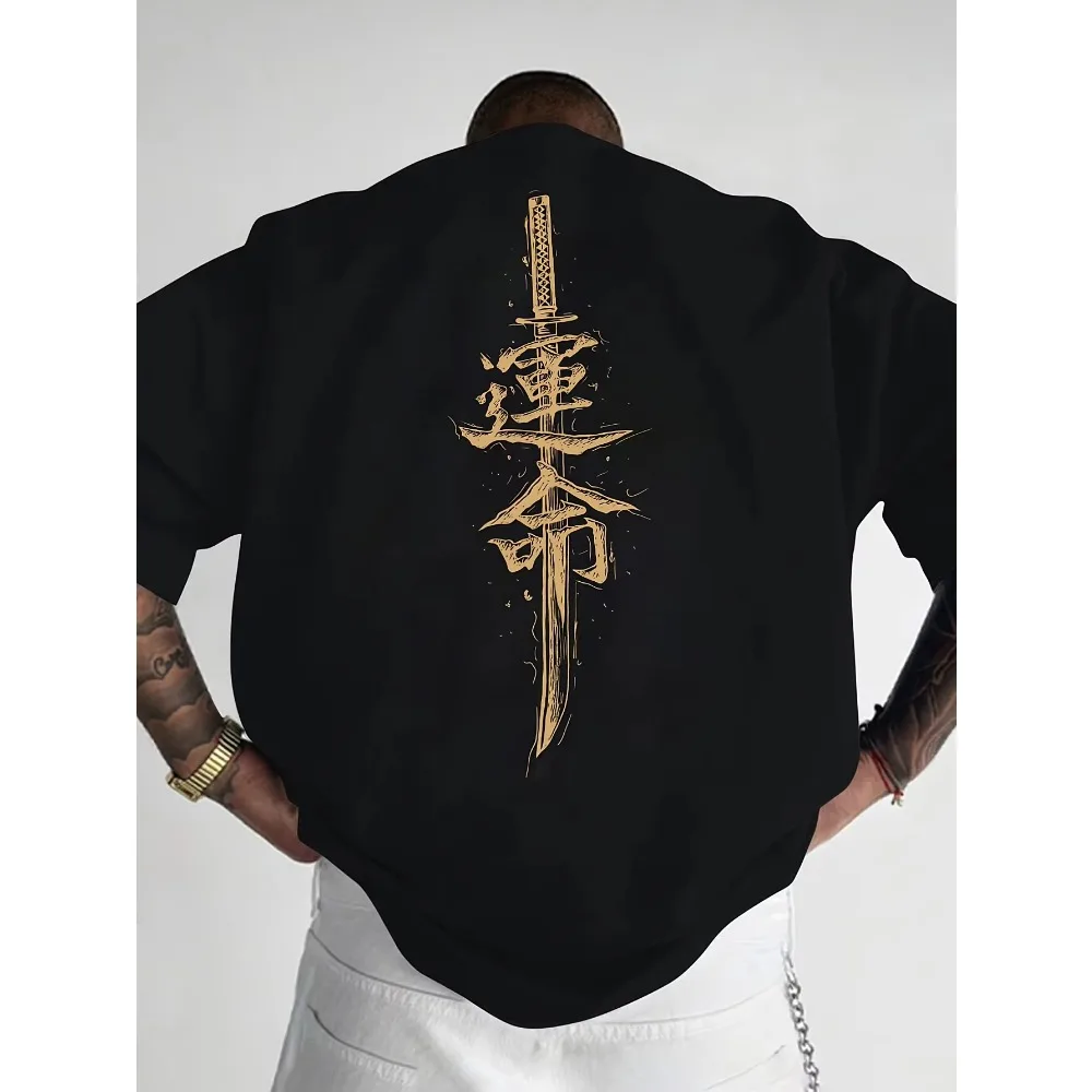 100% Cotton Japanese Samurai Sword Graphic T-Shirt Unisex Trendy Short Sleeve Summer Autumn Outdoor Casual Sports Daily Tops