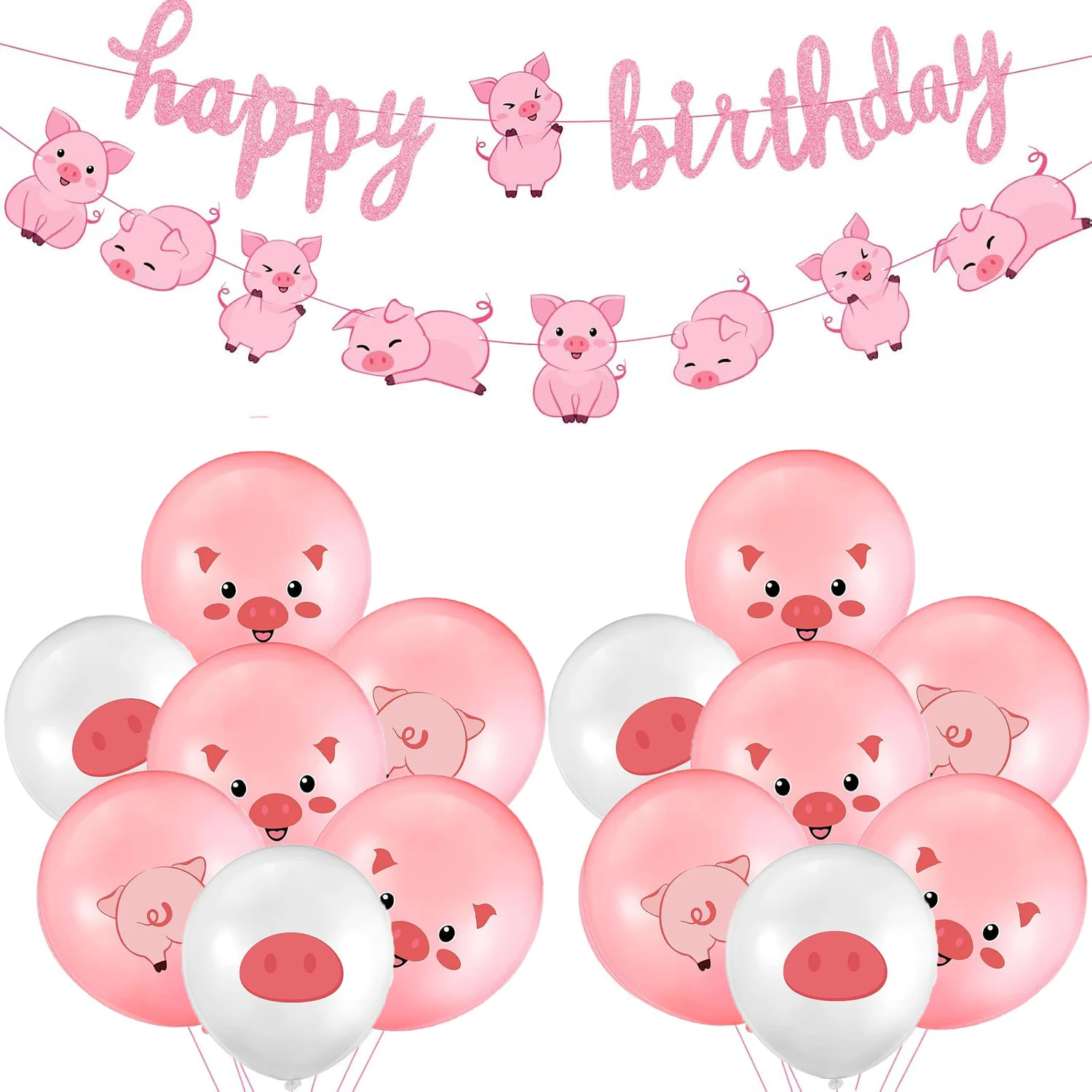 

Pig Birthday Party Decorations Pink Pig Farm Animal Birthday Banner Piggy Latex Balloons for Piggy Baby Shower