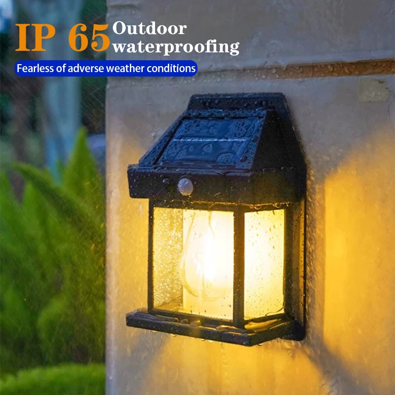 Solar LED Tungsten Filament Lamp Outdoor IP65 Waterproof Human Body Sensing Wall Lamp Garden Porch Courtyard Decoration Lighting - Image 2