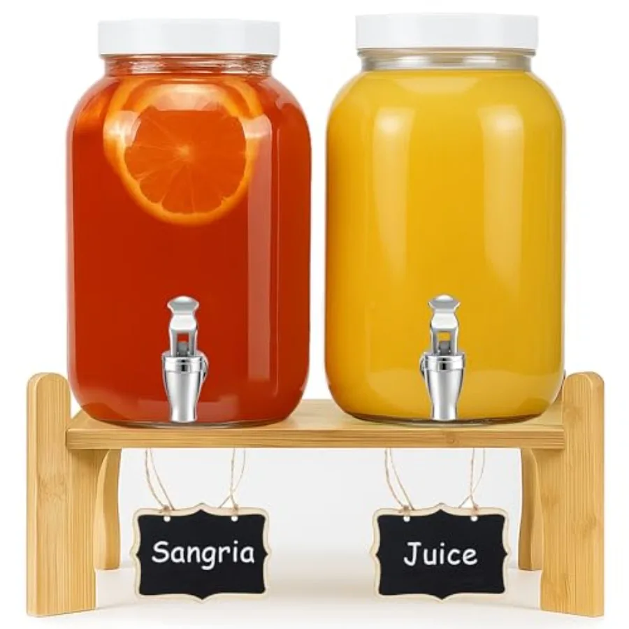 

1 Gallon Large Glass Drink Dispensers with Stand for Parties, Glass Iced Beverage Dispensers with Spigot, Reusable Water Dispen