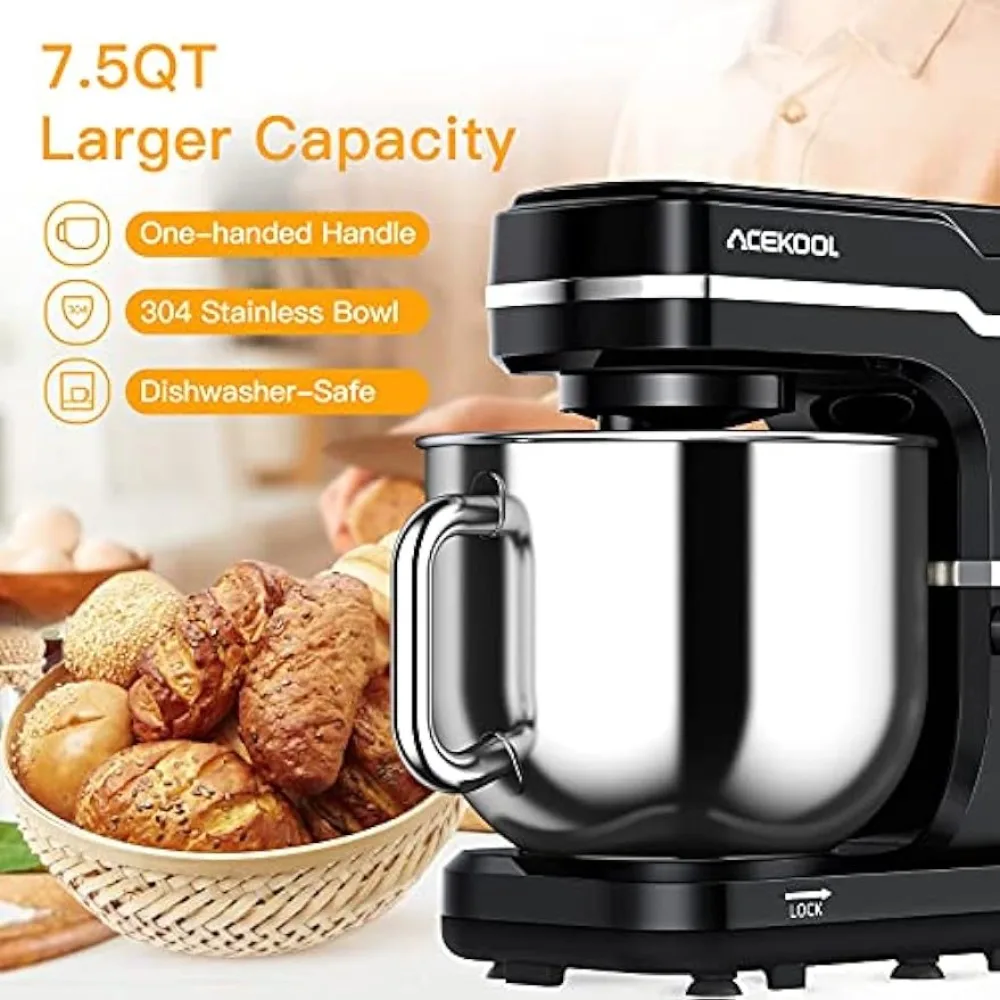 Stand Mixer, 7.5QT Kitchen Electric Food Mixer 10-Speed Tilt-Head Dough Mixer for Baking&Cake, BLACK MC1