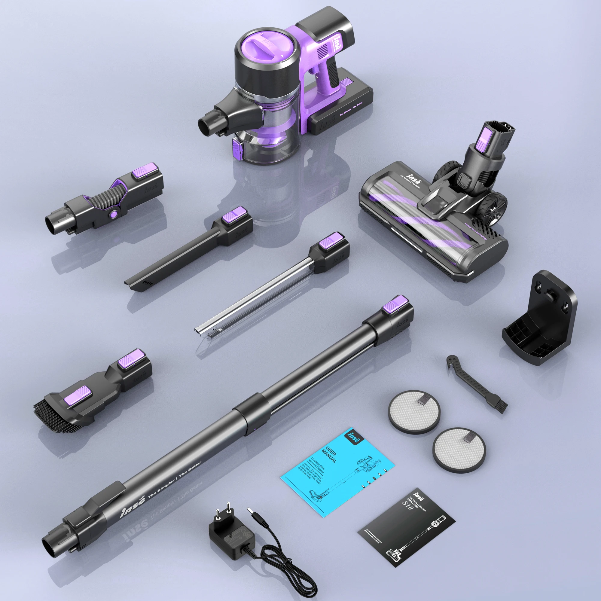 Inse S10 مجموعة مكنسة كهربائية لاسلكية 30Kpa 350 واط فرش السيارات عصا مكنسة حتى 50 دقيقة وقت التشغيل 2200 مللي أمبير بطارية قابلة للشحن