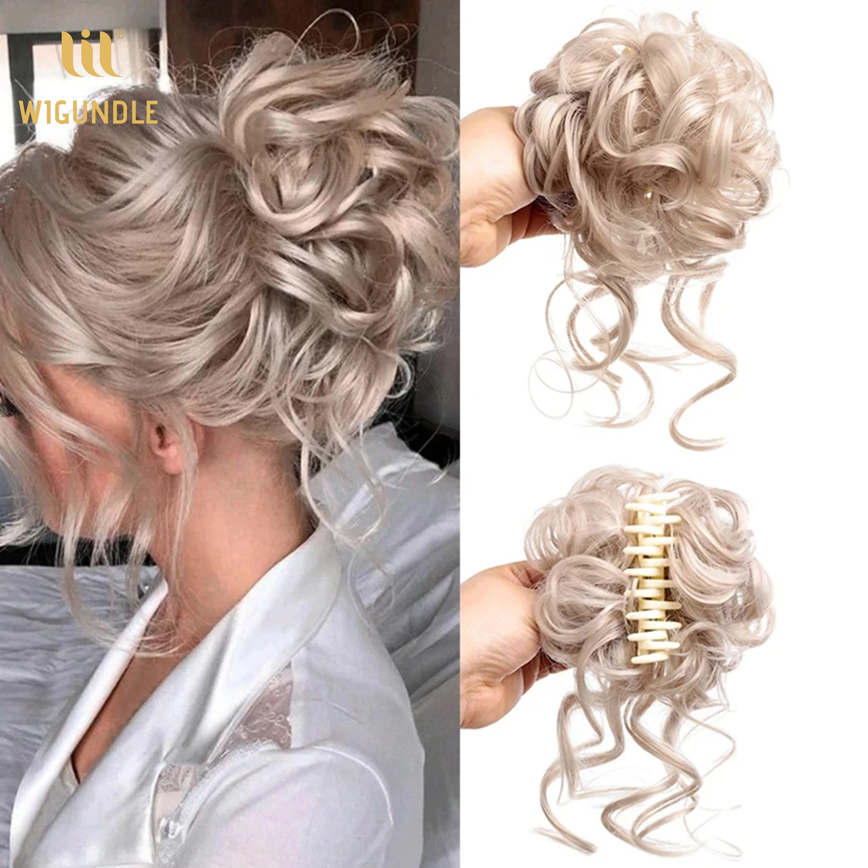 Claw Messy Bun Hair Pieces Clip Wavy Curly Hair Chignon Clip in Hairpieces Tousled Updo Donut Hair Bun Synthetic Fake Hair