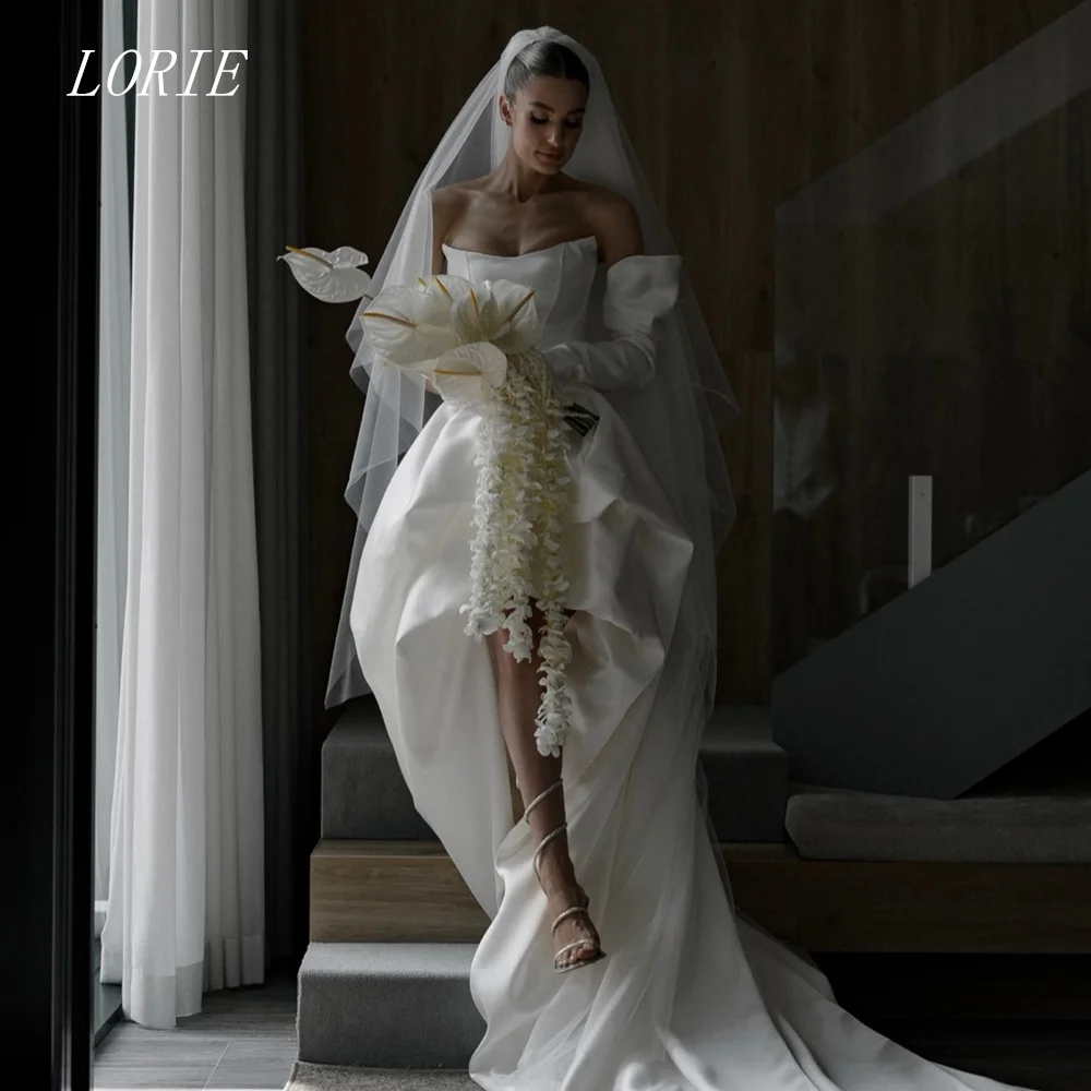 

LORIE Luxury A Line Civil Wedding Dress Strapless Bridal Dresses Elegant Waist Cinching Tiered Wedding Gown Customized 2026