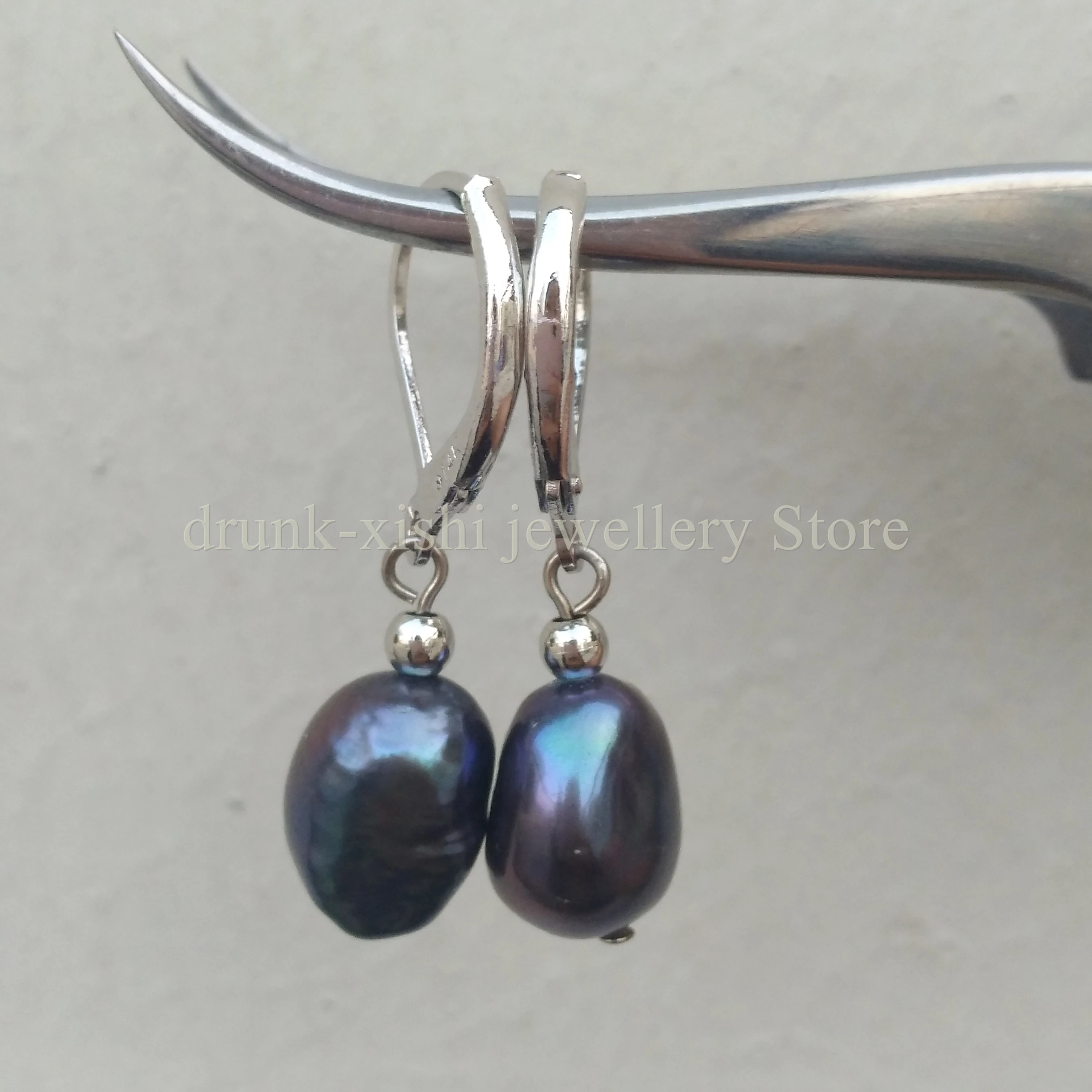 100% Natural Seawater 7-9mm Tahitian Baroque Black Pearl Earrings Black and White Butterfly Unique Jewelry