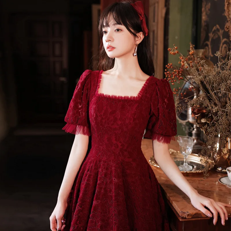 

Burgundy Toast Bride New Small Host Casual Wear Engagement Wedding Party Evening Formal Dress Vestidos Fiesta Robes De Soirée