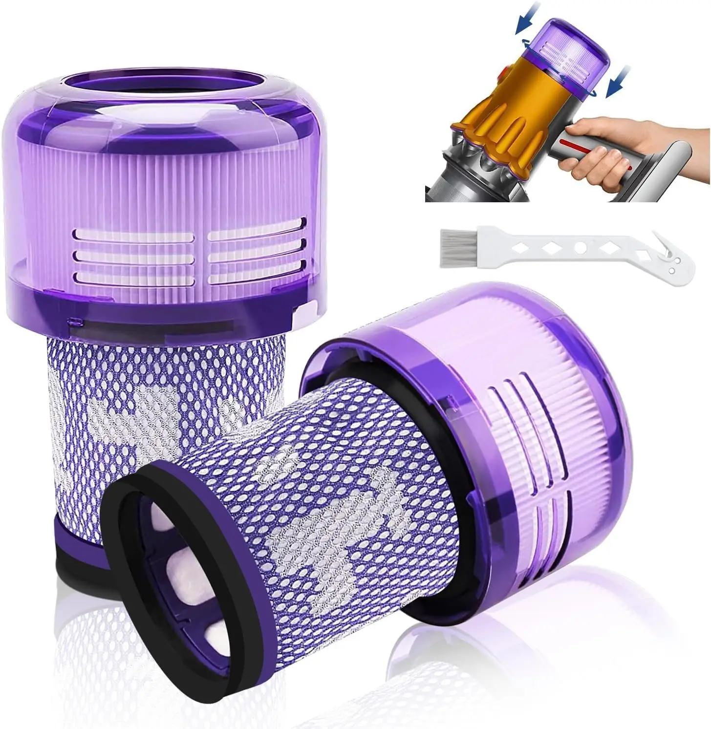 

Pack of 2 Filters for Dyson V12, Washable Replacement Filter for Dyson V12 Detect Slim Absolute Extra/Total Clean/Fluffy Vacuum