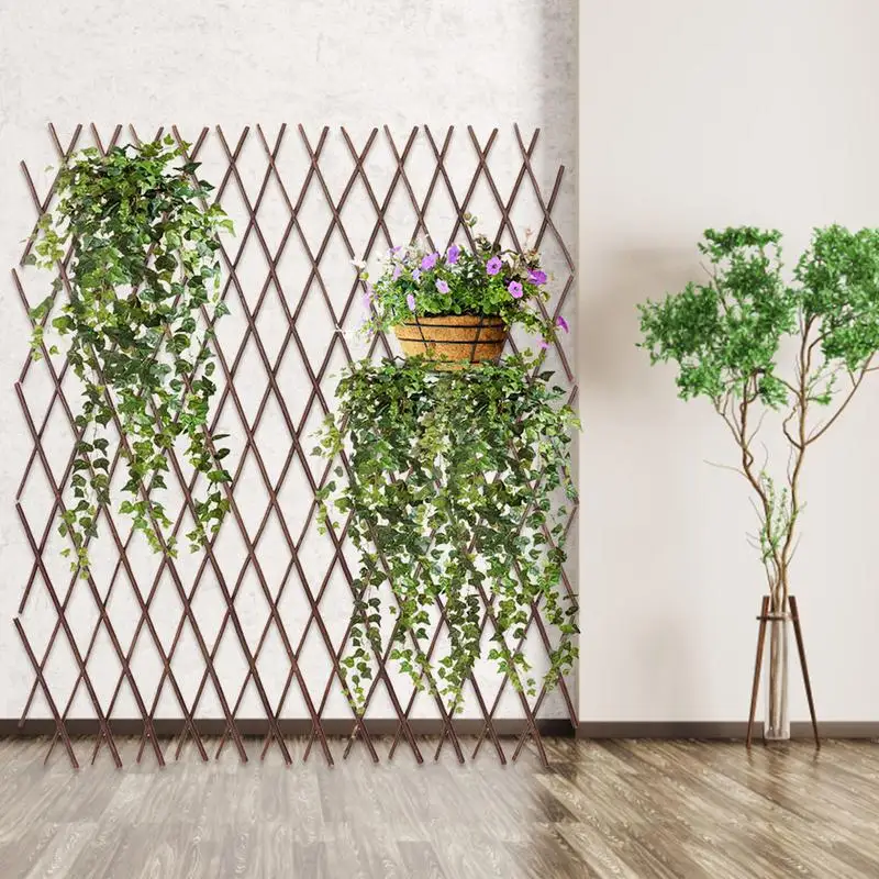 Retractable Artificial Garden Fence Wood Vines Climbing Frame Gardening Plant Fence Vegetable Plant Decor Greenery Walls