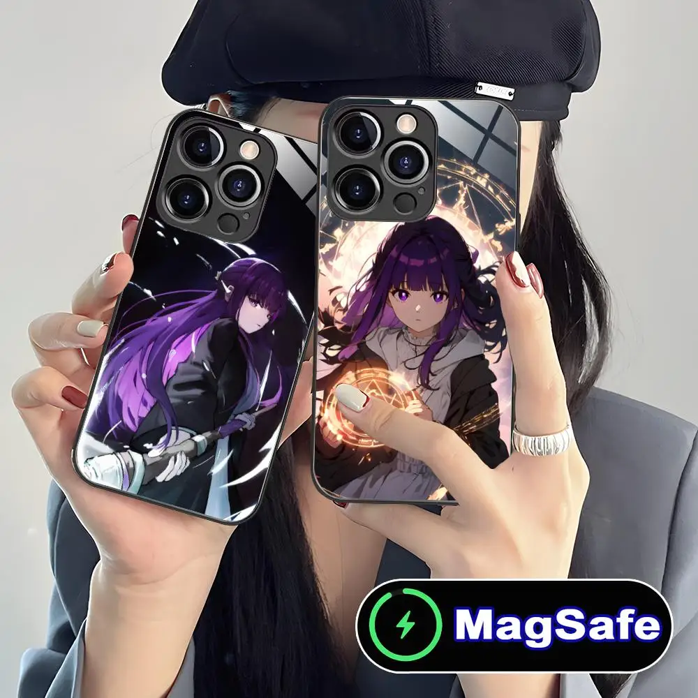 

Sousou no Frieren Fern Phone Case for iPhone 16 15 14 13 12 11 Pro Max Plus Mini MagSafe Glass Colour Protective Cover Luxury