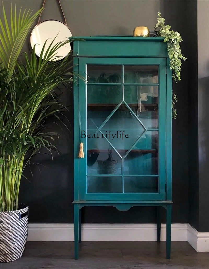 

American rural retro style solid wood wine cabinet simple French living room display side cabinet