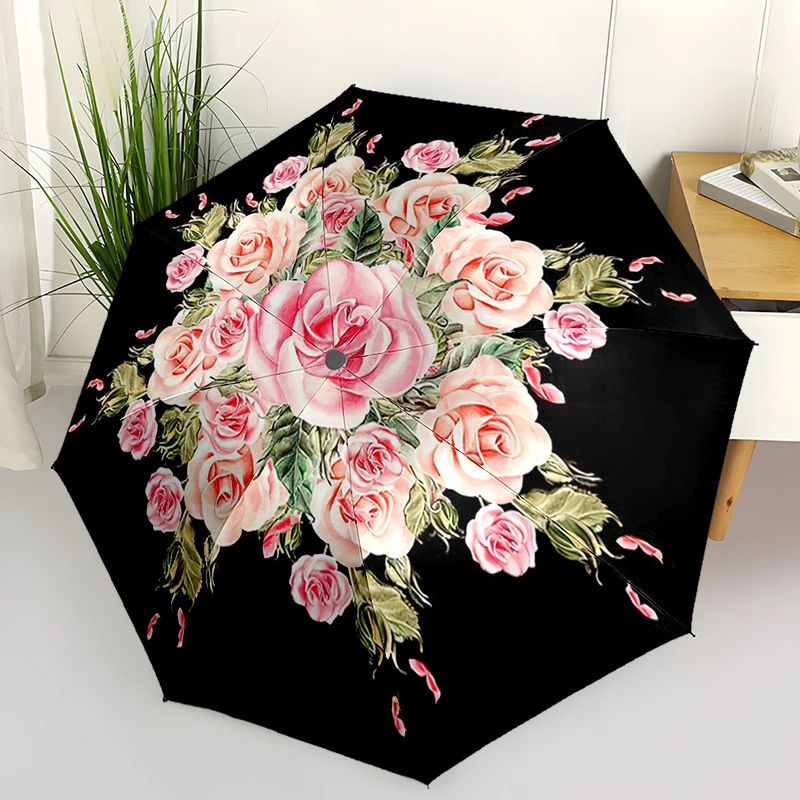 

Flowers Automatic Folding Umbrella - Compact 8-rib Design, Durable for Outdoor Daily Use, A Perfect Gift