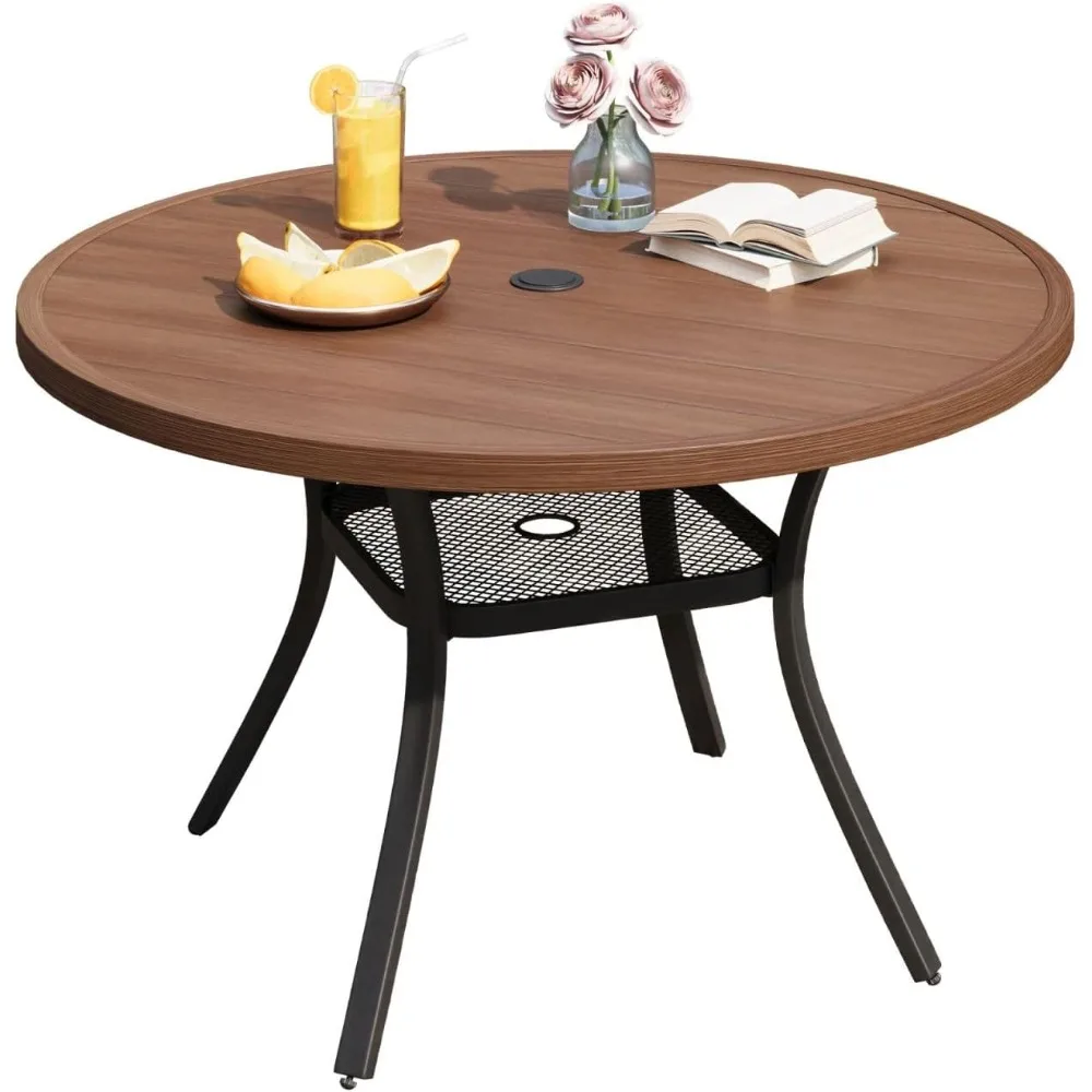 

48" Round Patio Dining Table for 6, All Weather Round Outdoor Metal Dining Table with 1.57" Umbrella Hole, Perfect for Backyard