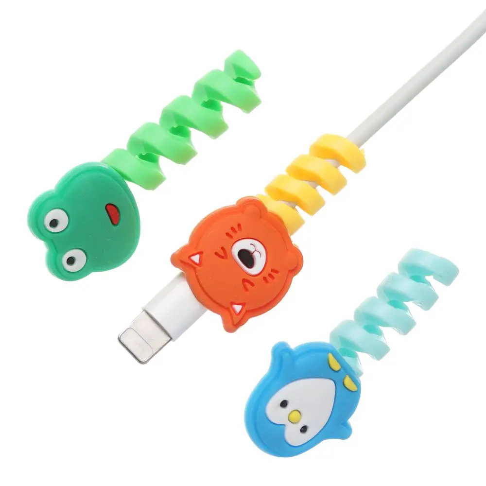 Cute Cartoon Spiral Cable Protector Data Line Cord Protective Case Cable Winder Cover USB Charger Cable Wire Cord Protectors