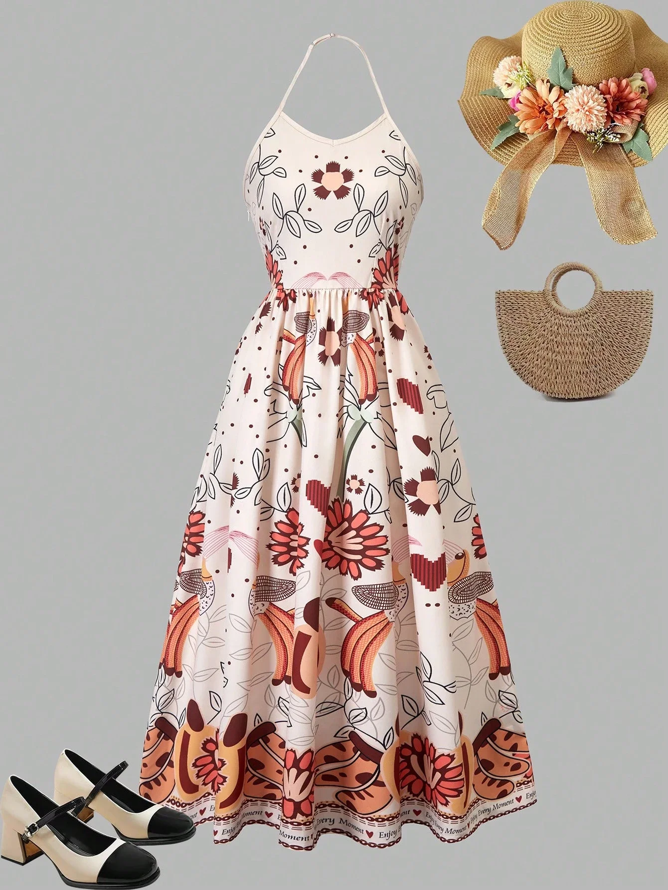 

Летнее женское платье А-силуэта без рукавов с цветочным принтом и плиссировкой