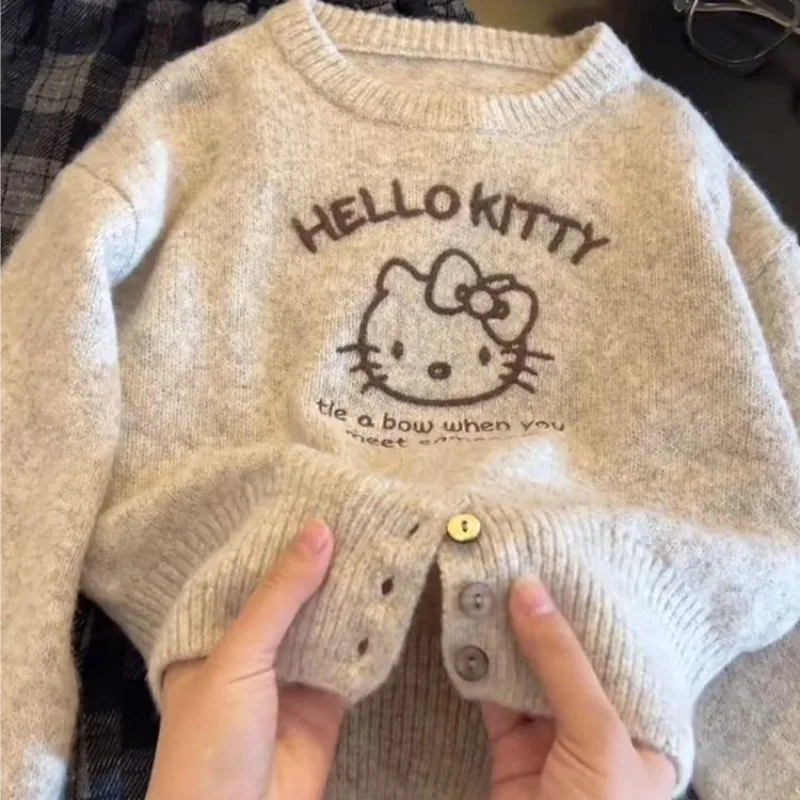 

Sweet Hello Kitty Anime Kawaii Sanrio Princess Knitted Sweater Cute Cartoon Children Casual Shirt Clothes Gifts for Girls