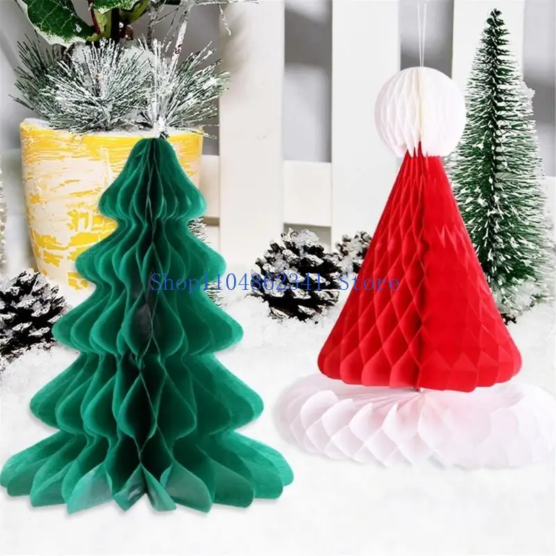 5asd Christmas Honeycomb Ornament 3D Paper Honeycomb Decoration Tree Sant Hat Designs