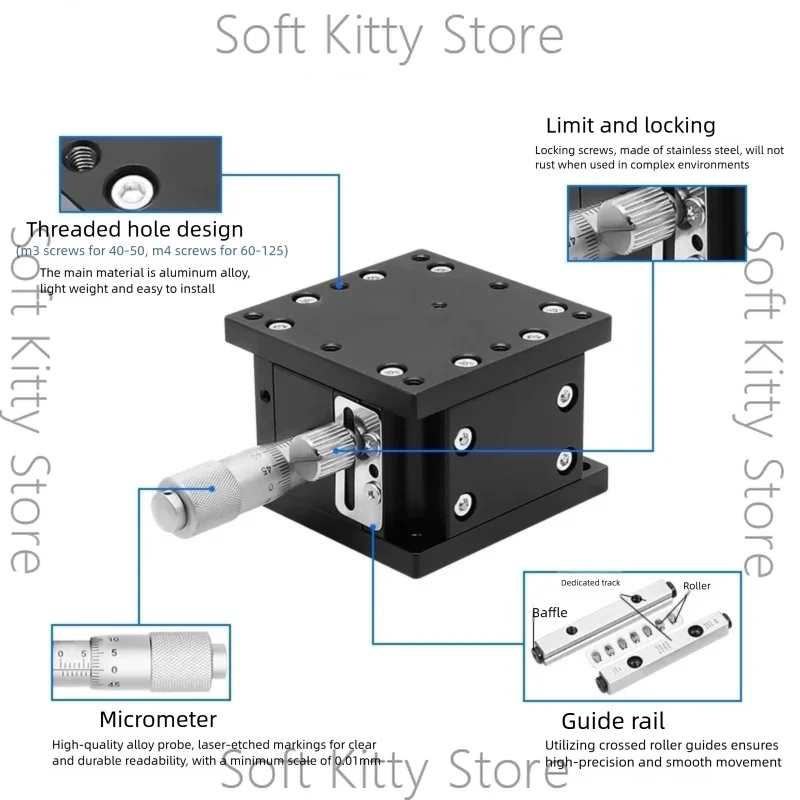 Z Axis Mobile 40*40 60*60 Optical Displacement Fine Tuning Platform Height Adjustable Lifts Stage Sliding Table Trimming Station