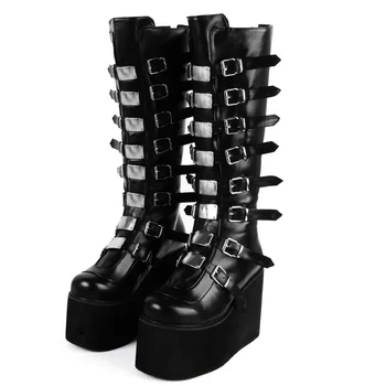 Brand Design Women Wedges High Heels Thigh High Boots Fashion Black Platform Boots Women 2022 Gothic Cosplay Shoes Woman Mujer