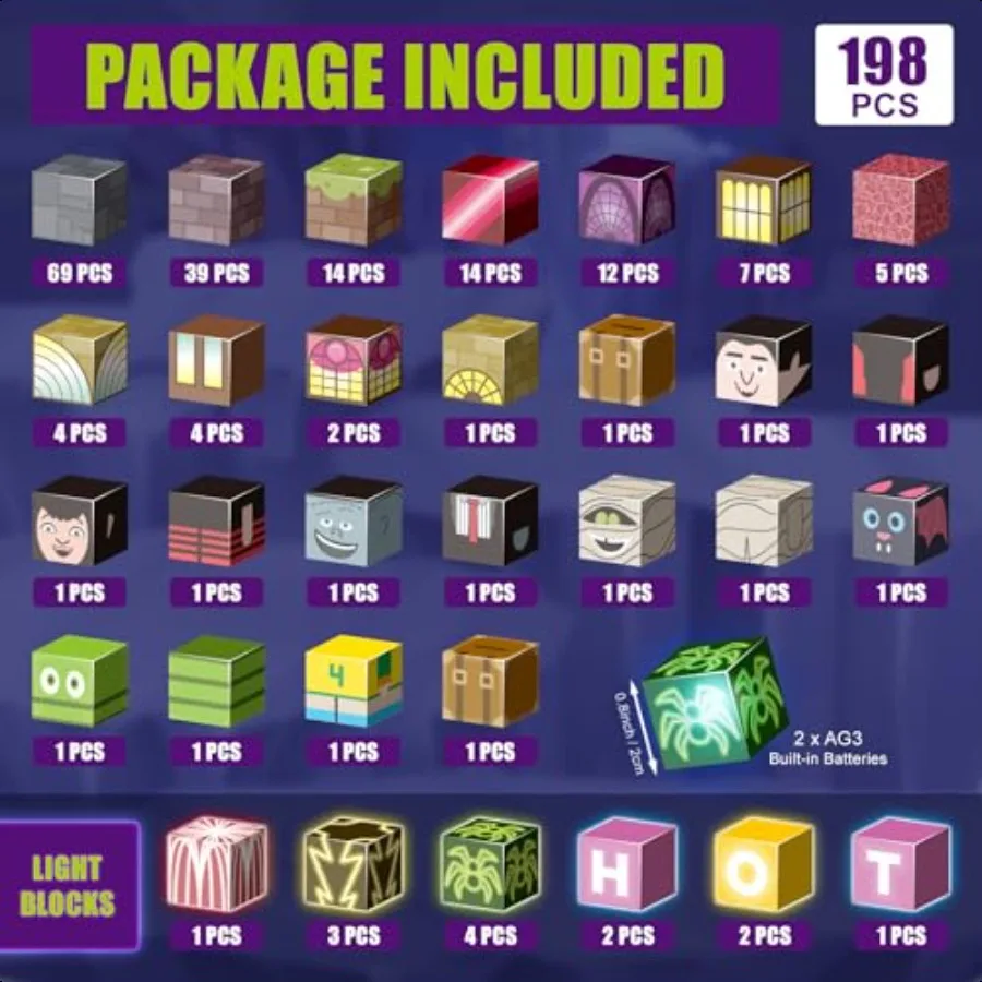 BINZKBB 磁気ブロック 198 個磁気ビルディングキューブセット LEDSTEM 感覚スタッキングキット付きクリスマス誕生日クリエイティブギフト