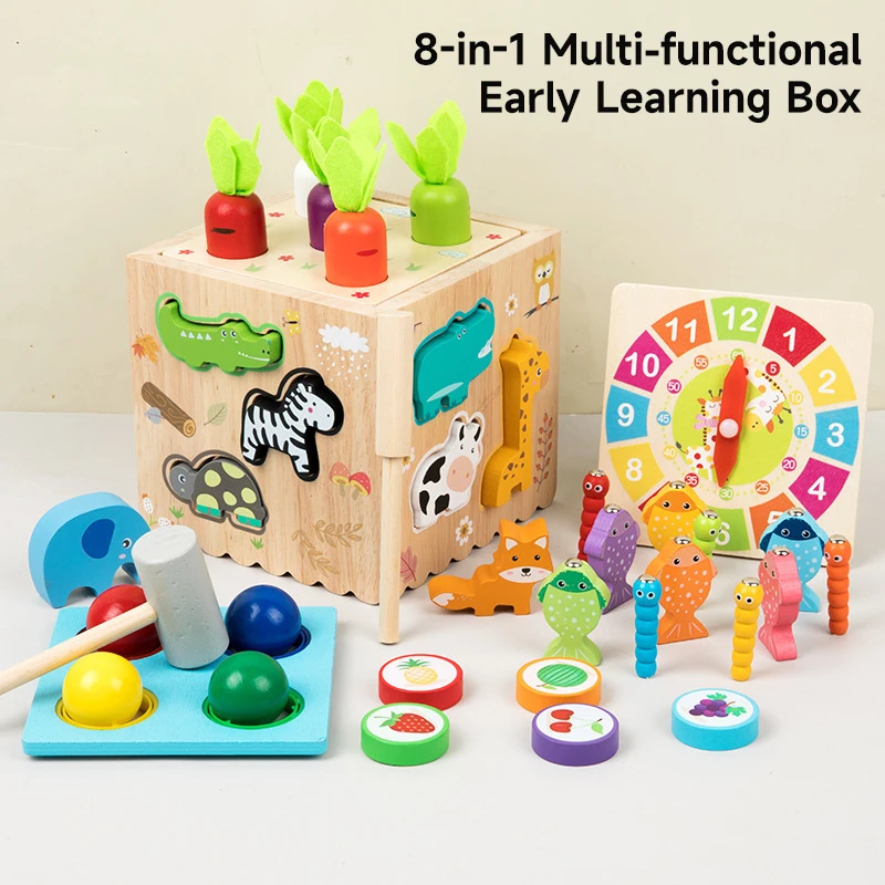 

8-In-1 Wooden Montessori Toys Shape Assortment Matching Toys Puzzle Educational Kids Matching Game Learning Shape Sorter Toys