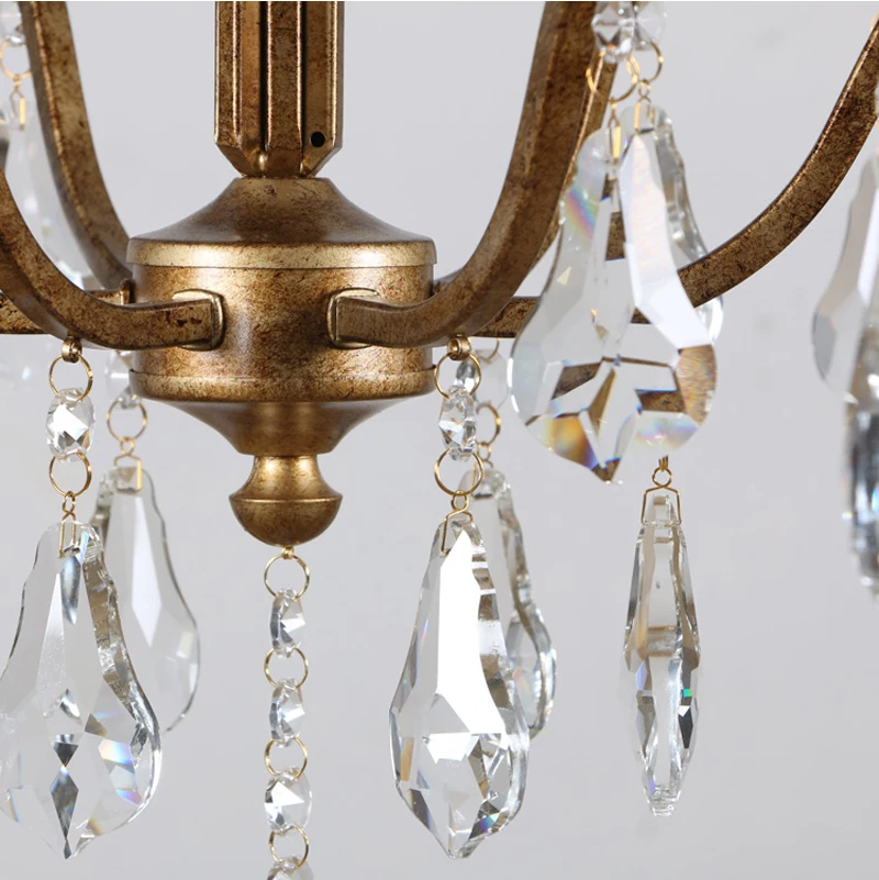 Phube Vintage Französischer Kerzenleuchter mit Antik-Goldrahmen, Prisma-Schliff, Tropfenförmiger Kristall-Deckenleuchte für Esszimmer und Foyer – Detail 9