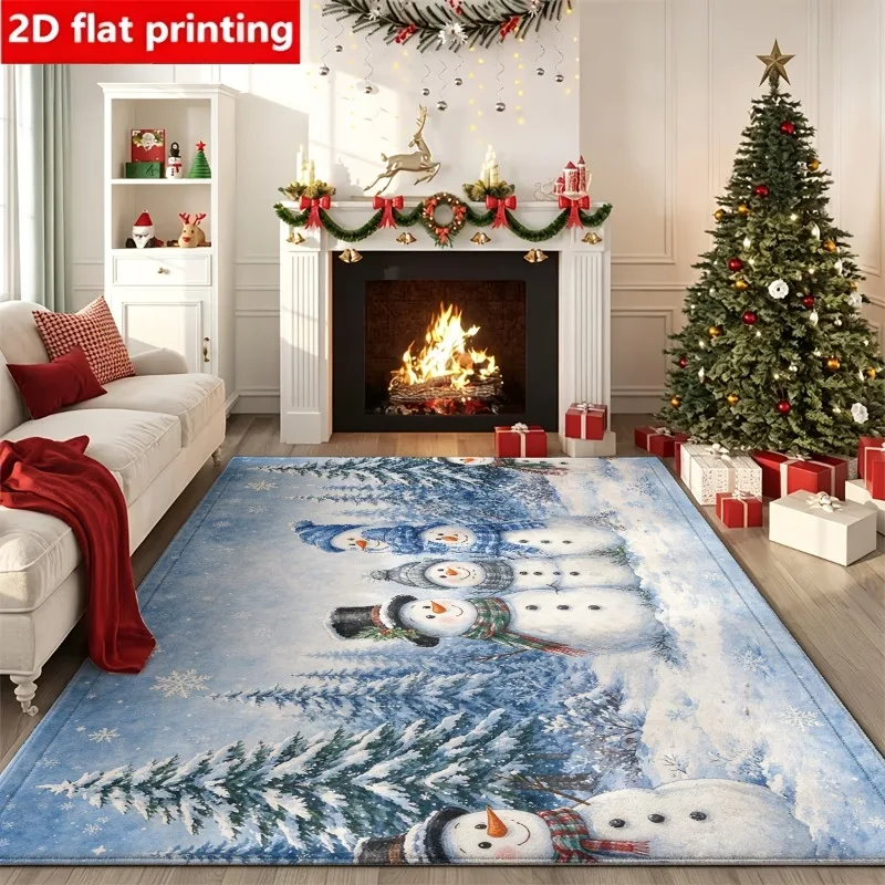 Santa And Reindeer Christmas Area Rug Glowing Candle Poinsettia Gift Box Sparkle Print Floor Mat Rich Vintage Luxe Xmas Carpet