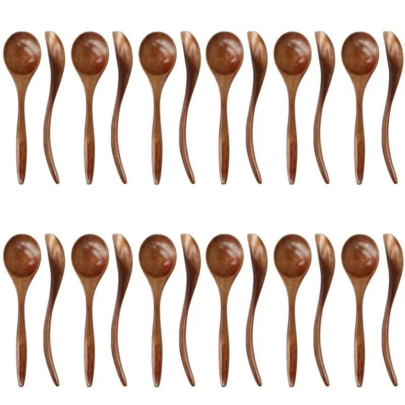 AB13-Wooden Spoons For Eating, 24 Pieces Natural Wood Eating Spoon, 7 Inch Eco-Friendly Handmade Teaspoon For Dinner