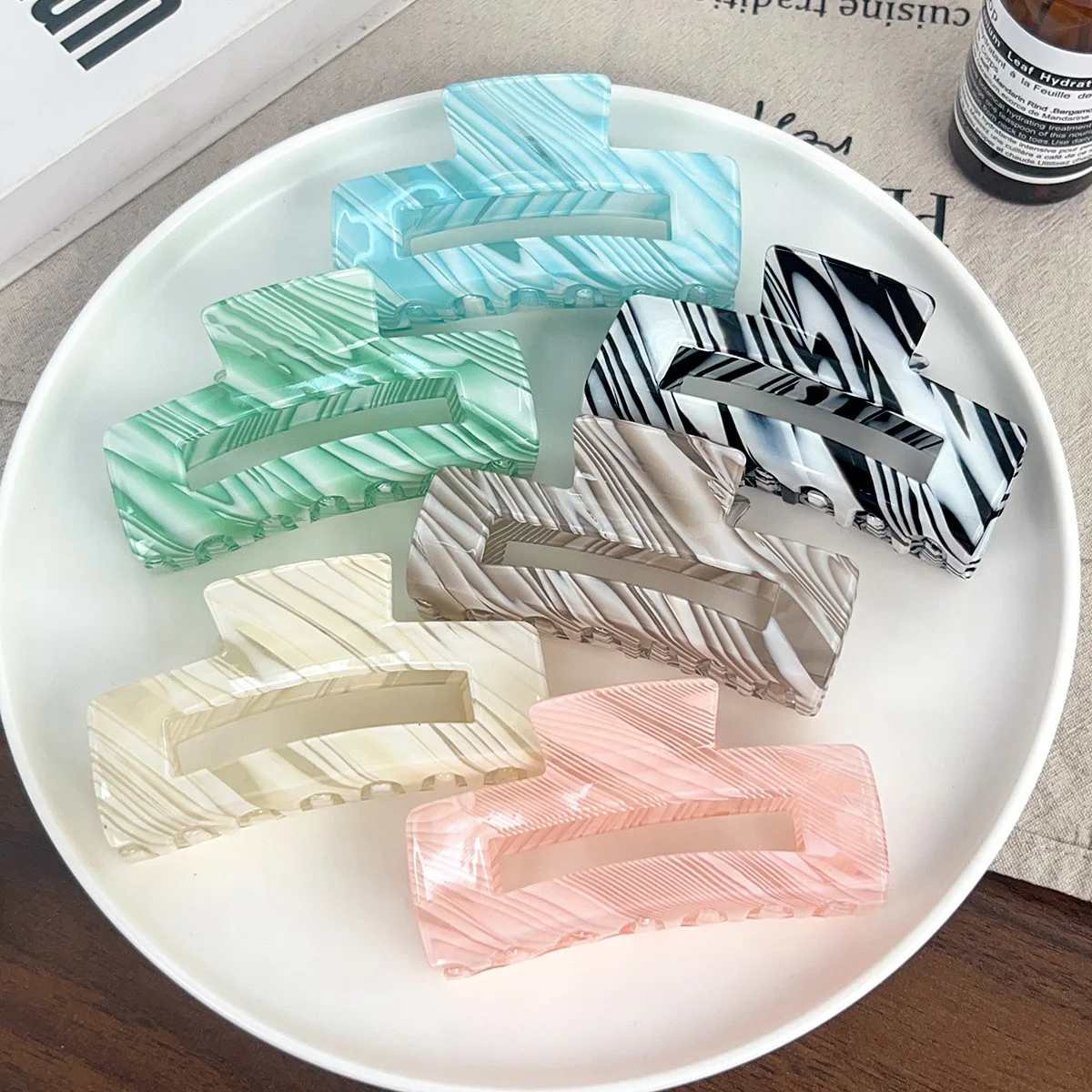 

Новый французский зажим ярких цветов, большой цветной полосатый зажим для волос из ПВХ, зажим в виде акулы, заколка на затылке, булочка, аксессуары для волос для женщин