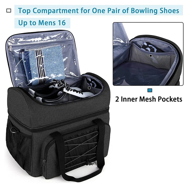 Bowling Bag For 2 Balls Bowling Tote With Bowling Cups And Padded Divider For Double Ball Black