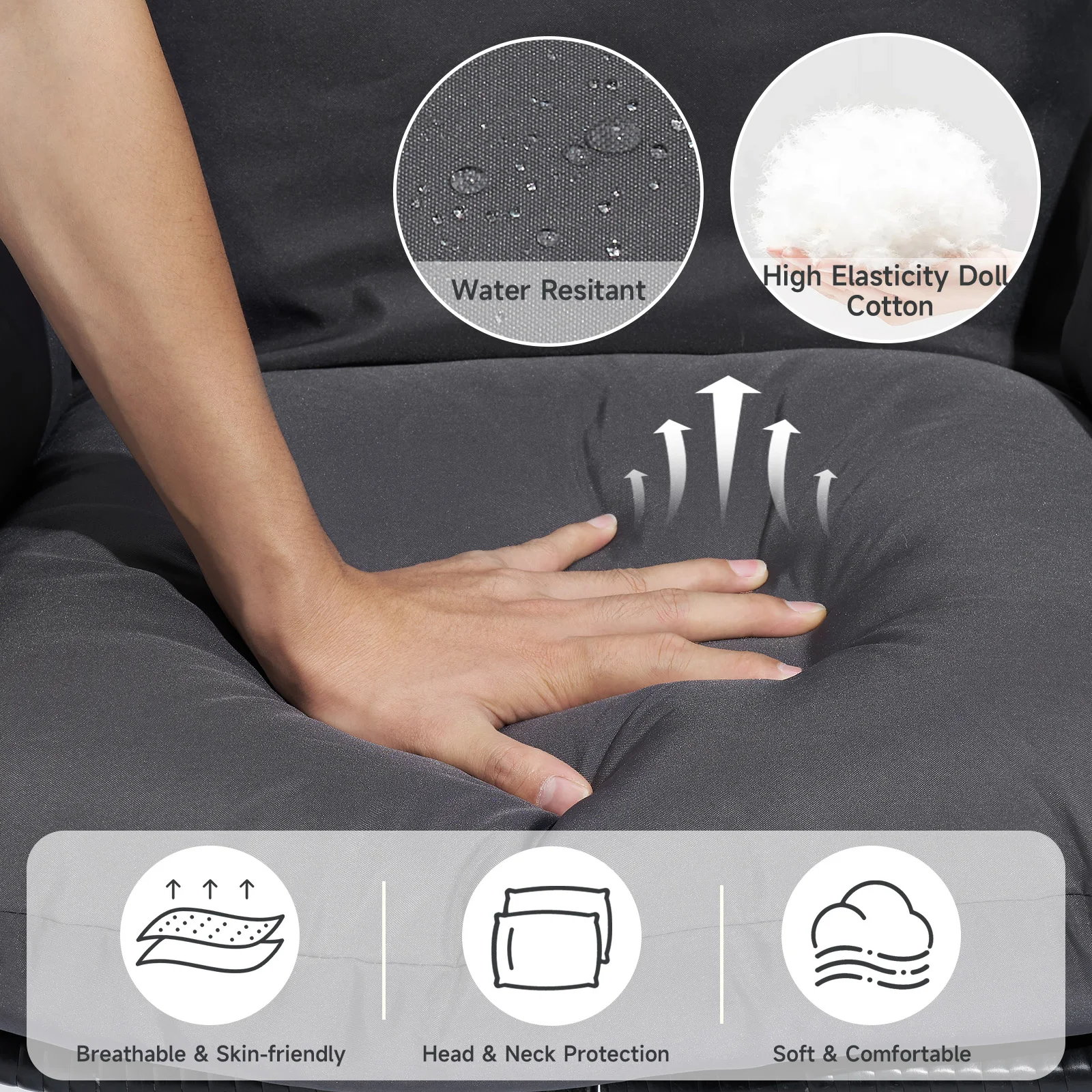 كرسي البيض مع وسادة، كرسي أرجوحة البيض الداخلي الخارجي، كرسي بيضة الروطان الخوص المعلق مع سلاسل مزدوجة، سعة 350 رطل