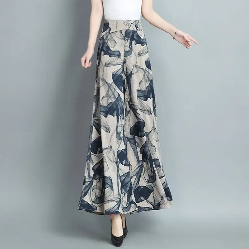 

Women's Summer Thin New High Waist Elastic Loose Patchwork Metallic Geometric Commute Fashion Straight Nine Split Wide Leg Pants