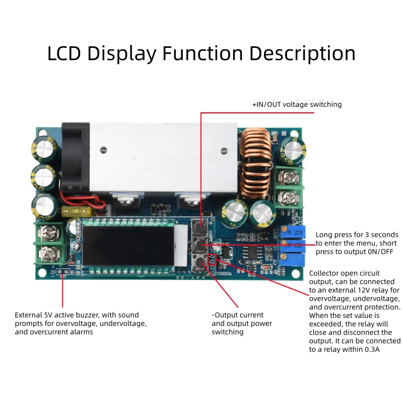 Módulo de carga de corriente y voltaje constante DC10-75V 20A con pantalla MPPT módulo de reducción de voltaje ajustable de carga solar