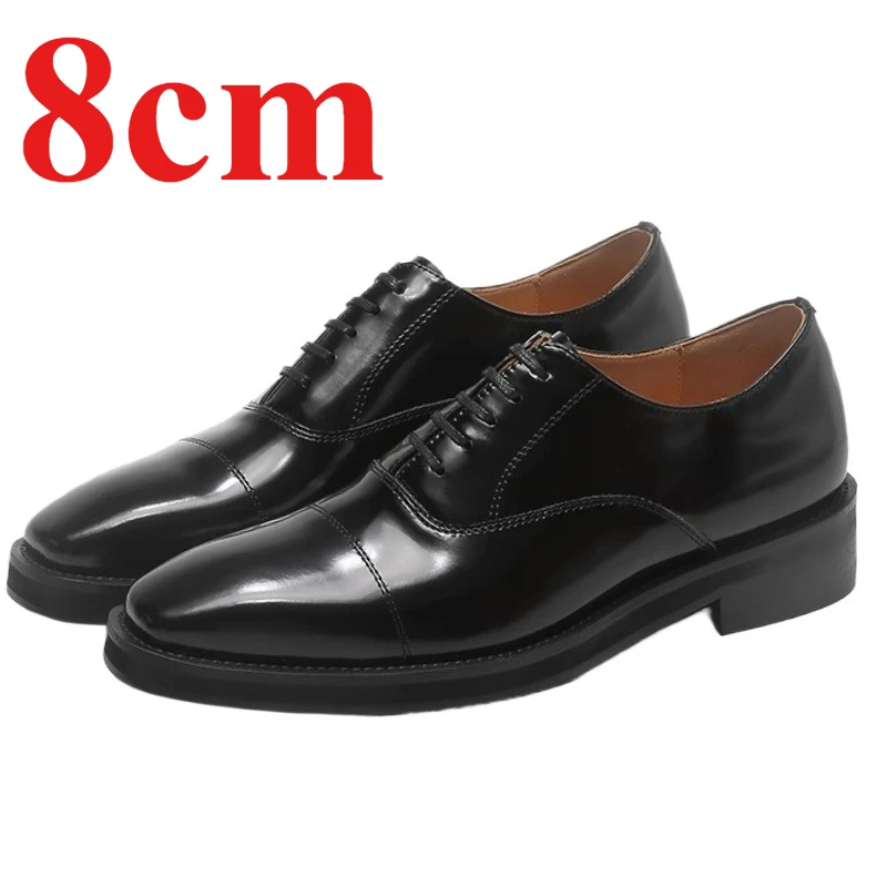 

British Handmade Dress Shoes for Men's 8cm Genuine Leather Casual Thick Soled Height Increasing Shoe Cowhide Wedding Derby Shoes