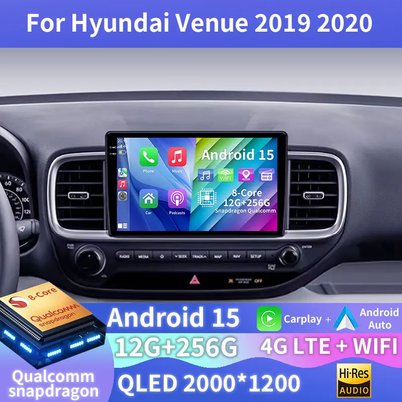 Android 15 Autoradio Per Hyundai Venue 2019 2020 GPS Lettore Multimediale Navi Unità Principale 360 Macchina Fotografica Senza Fili Carplay Auto Video DSP