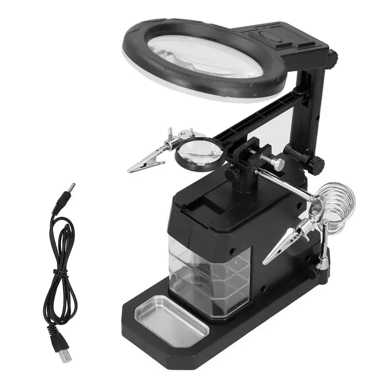 [NEW!A93G】 LED Helping Hand Soldering Iron Stand Featuring 2.5X 4X 16X Magnifier With Clip Magnifier Glass