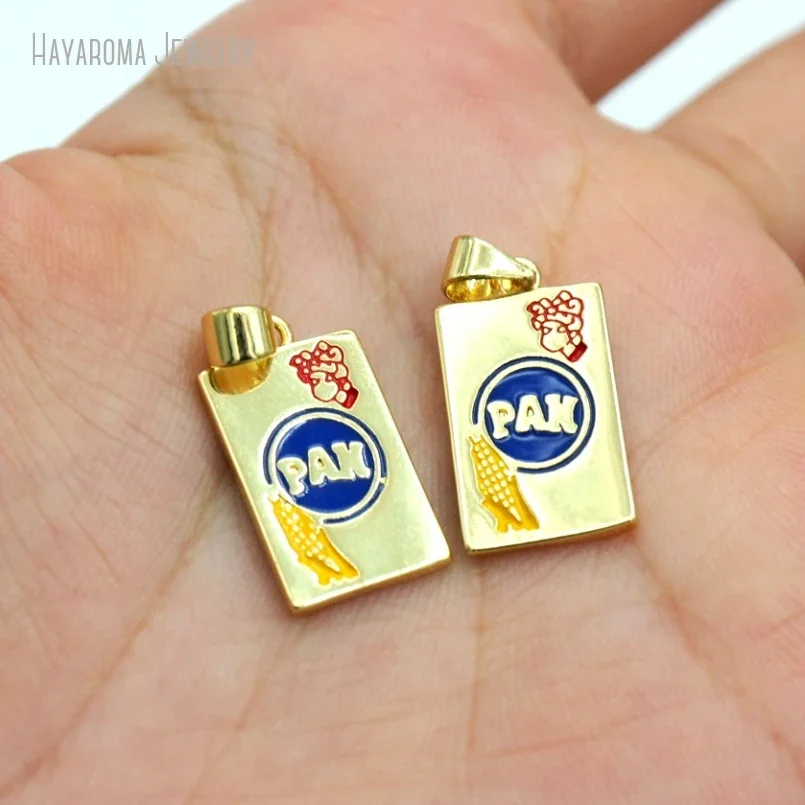 

5Pcs Copper Necklace Pendants PAK Alphabet Letter Rectangle Pendant Wholesale Gold Color Metal Enamel Fashion Jewelry Charms