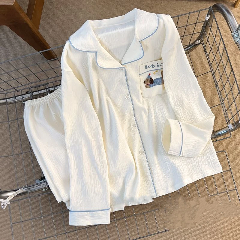 

Модные женские пижамы с вышивкой букв в стиле Харадзюку, милые пижамы из двух предметов с собакой, кавайные весенние новые домашние костюмы