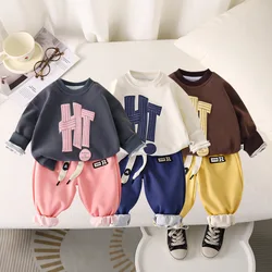 2024 Autumn Toddler Boys Two-piece Clothes Set Cotton Letter Patched Sweatshirt Tracksuits Sticker Sports Pant Baby Girl Outfits