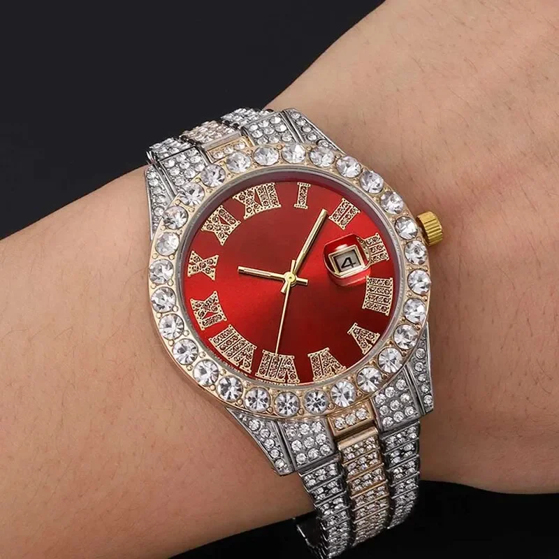 ساعات رياضية ماسية فاخرة للرجال فاخرة من الفولاذ المقاوم للصدأ كوارتز ساعة معصم تقويم رجال الأعمال عادية Reloj Hombre