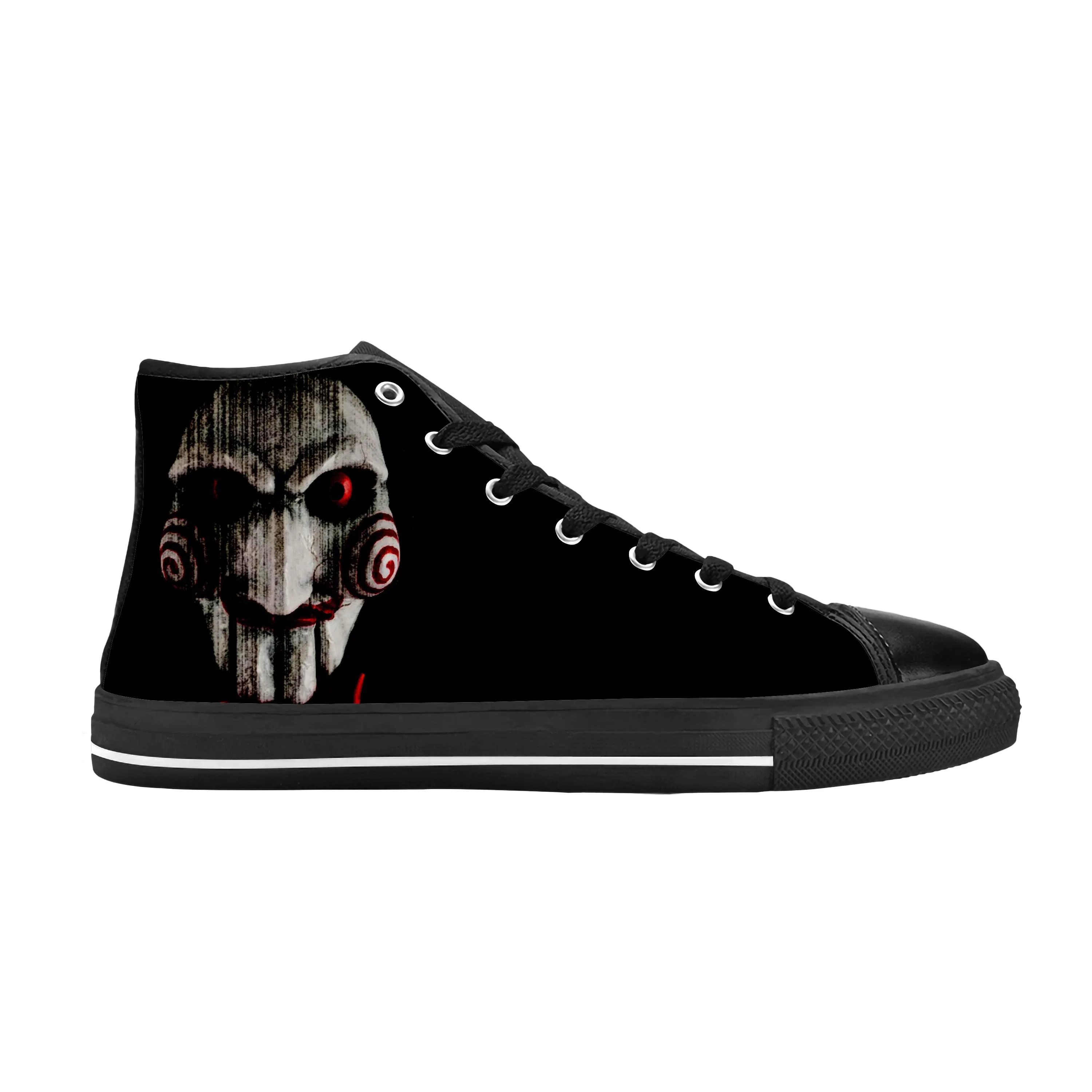 Saw Filme Horror Jigsaw Fantoche Halloween Gótico Sapatos Casuais de Pano Alta Top Confortável Respirável Impressão 3D Das Mulheres Dos Homens Sneakers